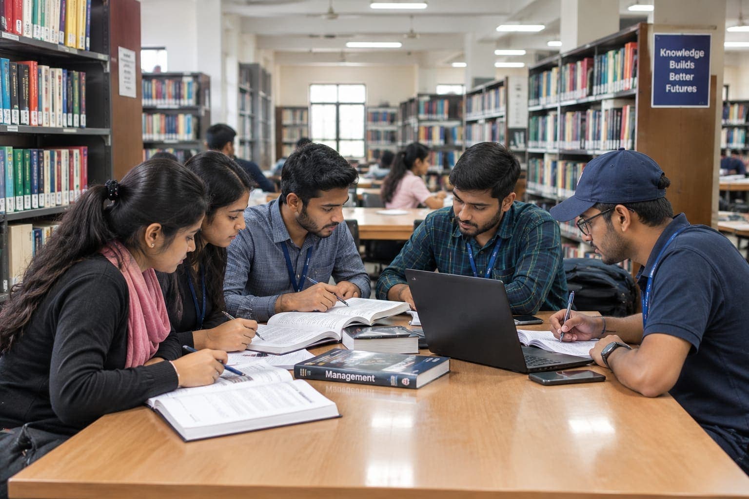 Students studying together in the library