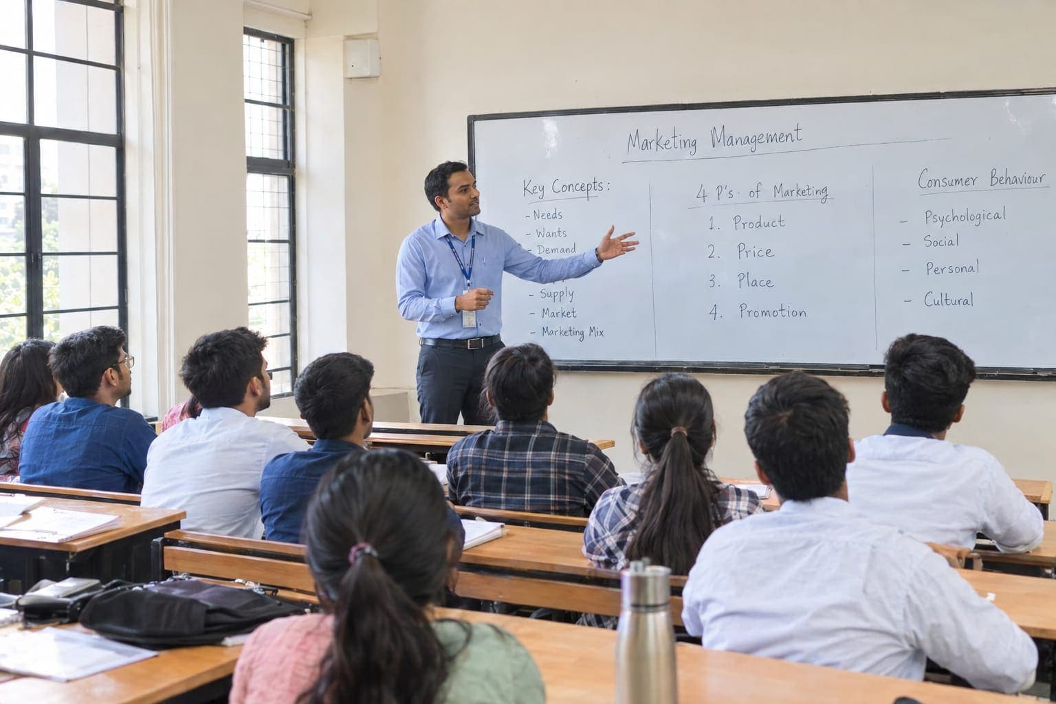 A marketing management class in progress